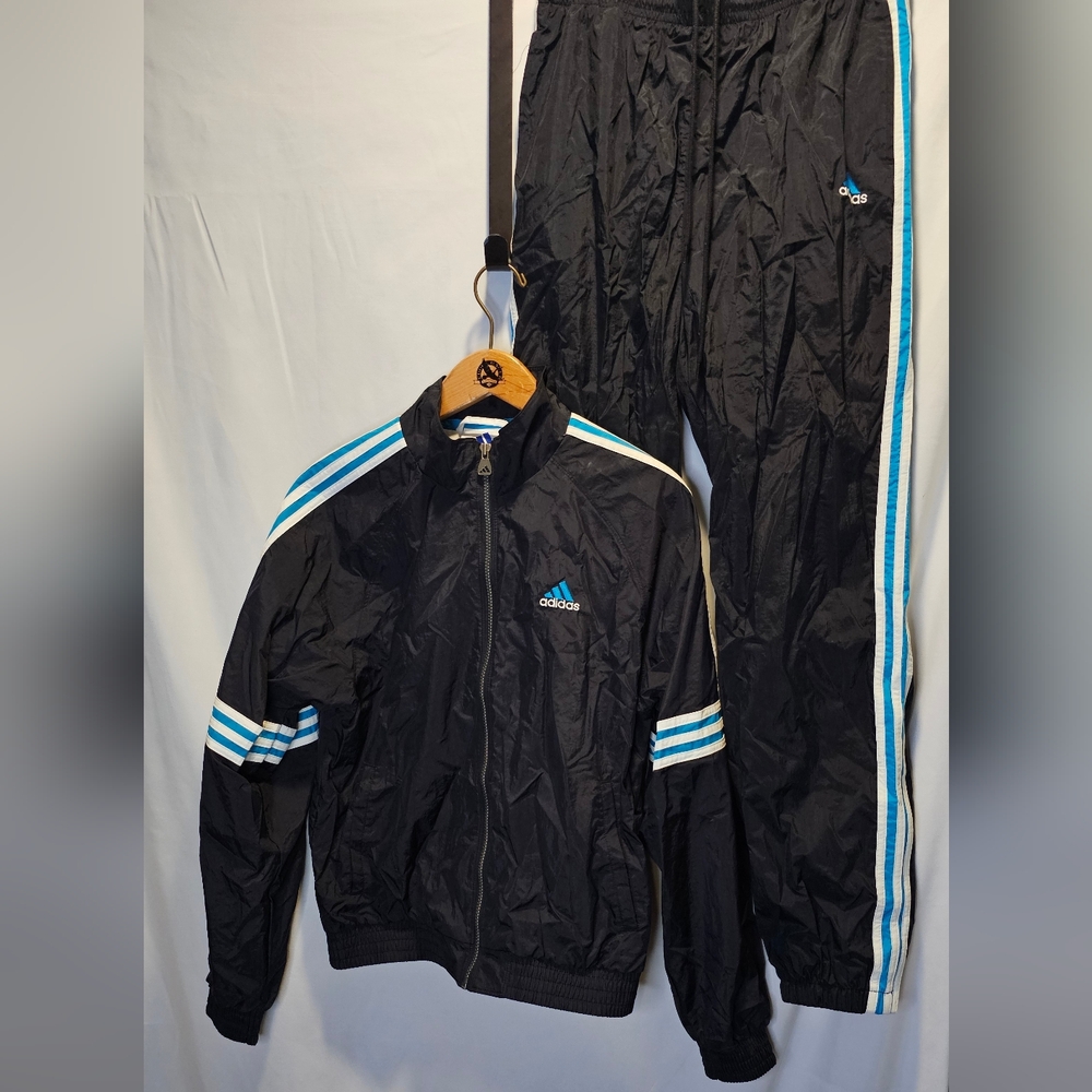 VINTAGE Adidas Tracksuit Mens Medium Blue White WarmUp Zip Pants Jacket 3Set Y2K